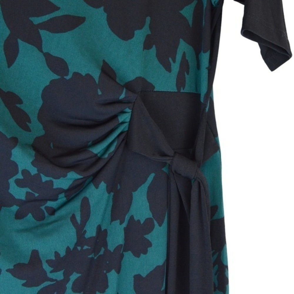 Maternity Midi Dress Teal Floral Black Tie Waist Short Sleeve Medium - Picture 3 of 7